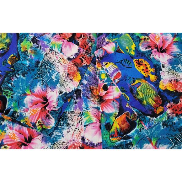 VTG Yo Wear USA Men's‎ Fish Aquarium Short Sleeve Hawaiian Button Down Shirt - Picture 7 of 11